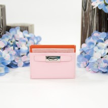 Tory Burch Pink Plie Polished Leather Colorblock Logo Card Case Mini Wal... - £112.26 GBP