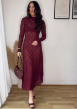 ZARA BNWT 2025. BURGUNDY MIDI ASYMMETRIC DRESS LACE FLARED HEM. 4813/318... - $66.35