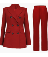 2 Pieces Wool Blazer and Pants Red Women&#39;s Suit Set Mainland China  - $88.00