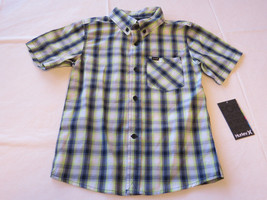 Boy&#39;s kids youth Hurley 6 881056 E33 Flash Lime plaid button up shirt boys NWT - $42.56