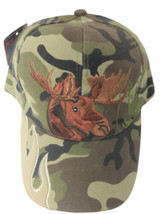 New Moose Design Baseball Cap Adjustable Strap Black Camo Green Brown - $12.00