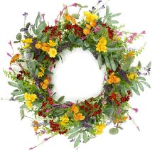 Durable Outdoor Yellow Daisy Wreath - Handcrafted Silk Decor for All Sea... - $59.35