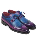 Paul Parkman Men Shoes Derby Purple Blue Wingtip Goodyear Welted Handmad... - £474.08 GBP