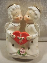 Vtg Napco Japan Ceramic February Birthday Kissing Angel Boy Girl Figurine 2001 - £41.66 GBP