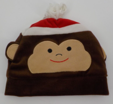 SO DORABLE VELOUR HAT INFANTS SZ 0-6 MO CUTE BROWN MONKEY FACE w SANTA H... - $5.99