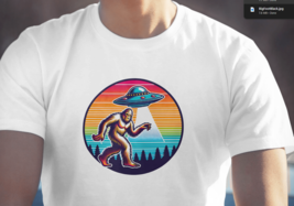 Bigfoot UFO T-Shirt – Funny Retro Alien Tee 100% Cotton L-3X Sizes - $18.80+
