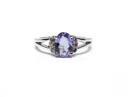 Silver Tanzanite Diamond Ring Natural Band December Ring - $83.44