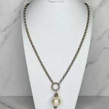 Chico&#39;s Gold Tone Chain Link Chunky Faux Pearl Rhinestone Pendant Necklace - £15.78 GBP