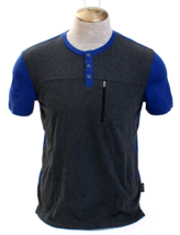 Kenneth Cole Gray &amp; Blue Short Sleeve Henley Shirt Men&#39;s Medium M  NWT - $59.39