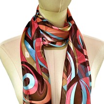 Charmeuse Scarf Polyester Sheer Swirly Blue Brown Coral 60 Inch Hair Nec... - £6.83 GBP