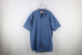 Vtg Dickies Mens 2XLT Faded Spell Out Short Sleeve Denim Jean Button Down Shirt - $44.50