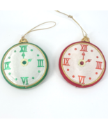 Vintage Frankel Clock Ornaments Red Green Felt 2-1/2 inches - $14.52