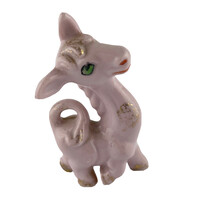 Pink Porcelain Donkey Burro Figurine Japan Adorable Blue Eyes Gold Trim ... - $24.70