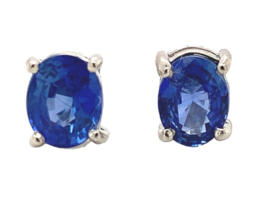 Platinum 1.60cttw Oval Blue Genuine Natural Sapphire Stud Earrings (#J6720) - $15,076.89 MXN