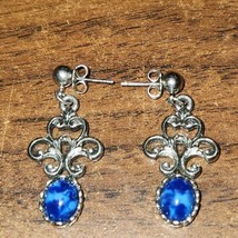 Vintage Signed Sarah Coventry Earrings, Blue Cabochons, silver colored - £15.75 GBP