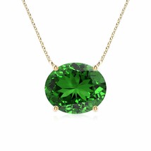 ANGARA Lab-Grown East-West Oval Emerald Pendant in 14K Gold (12x10mm,4.75 Ct) - £1,576.50 GBP