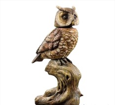 Owl Statue with Spring Bobble Head Sitting on Branch 13.5" High Brown Resin