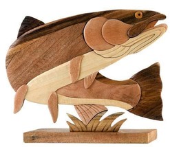 Steelhead Trout Fish Intarsia Wood Table Top Home Decor Handcrafted - £30.33 GBP