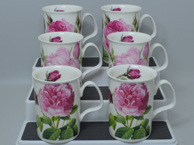 Fine Bone China Mugs Teacups Roy Kirkham Les Roses Set of 6 VGUC  - £70.62 GBP