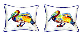 Pair of Betsy Drake Gertrude Pelican Large Indoor Outdoor Pillows 16 In. X 20 In - £71.21 GBP