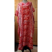Women Long Kaftan Women One Size Maxi Dress Beach Caftan Poncho Red Elep... - £11.82 GBP