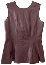 THEORY Womens Peplum Top Sleevless Lamb Leather Solid Burgundy Size S - £146.21 GBP