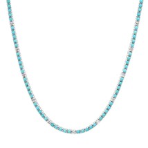 Gift 925 Silver, 8Ct Lab-Created Turquoise &amp; Cz Women&#39;s Tennis Necklace in 18&quot; - £144.66 GBP