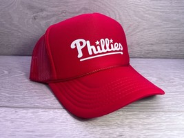 New Philadelphia Phillies Red Cap 5 Panel High Crown Trucker Snapback Vintage 2 - £16.22 GBP