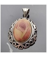 JEZLAINE VINTAGE 925 STERLING SILVER PORCELAIN ROSE PENDANT AT - €64,76 EUR