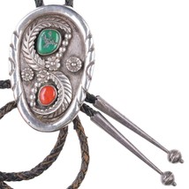 Vintage Navajo Sterling - Turquoise and coral bolo tie - $292.05