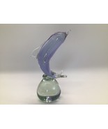 Glass Art Dolphin Figurine Paperweight – Clear w/ Purple Hue, Ocean Anim... - $14.85