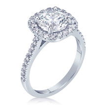 2.65 Carat Round Halo VVS1 Moissanite Engagement Ring 14k White Gold Plated - £71.89 GBP