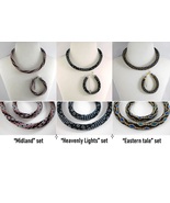 Jewelery set:Beaded Necklace-Bracelet,Diagonal pattern-Black background,... - $68.08 CAD+