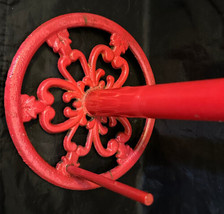 Farmhouse Cast Iron Metal Paper Footed Towel Holder Vintage Red 13&quot; FIRM - $27.00