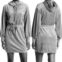 Calvin Klein Gray Velour Hoodie Sweatshirt Dress Drawstring Waist Size XL - $14.99