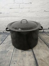 VINTAGE Enamelware graniteware cook stew stock pot w/lid blue splatter 6.5"x10" - $28.99
