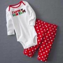 Girls Shirt Bodysuit Pants Christmas I LOVE SANTA 2 Pc Red White Set-size 3 mths - £14.24 GBP