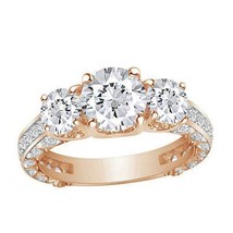 2.20 Ct Round Forever Brilliant Moissanite Bridal Ring Solid 14K Rose Gold - £294.08 GBP