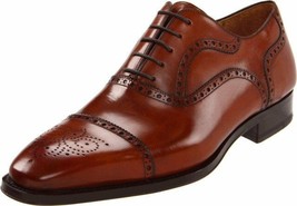 Oxford Shoes Men&#39;s Handmade Brown Brogue Cap Toe Laceup Premium Quality Leather  - £109.66 GBP