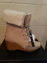 Sorel After Hours Lace Shearling Wedge Booties Oatmeal Leather $260 Sz 9.5, New! - £136.22 GBP
