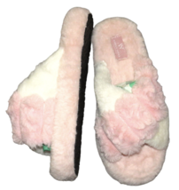 Ashley Snell Women&#39;s Pink White Cross Band Plush Slippers Size 9 - $24.99