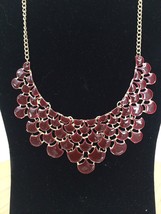 Costume Fashion Jewelry MAROON DECORATIVE PIECES LINKED GOLD TONED CHAIN - $14.85