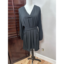 H&amp;M A Line Dress Women&#39;s XS Black Solid Belted V Neck Long Sleeve Minima... - $31.47