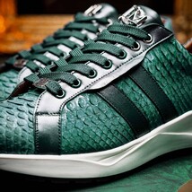 Hand painted genuine Snake and calfskin Sneaker Shoes Verona Green image 12