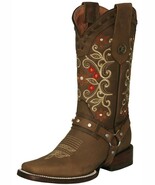 Womens Western Boot Light Brown Floral Embroidery Leather Rodeo Wear Boo... - $167.53 CAD