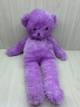 A-Mart plush purple teddy bear semi-flat floppy stuffed animal toy w/ bow flaw - £11.68 GBP