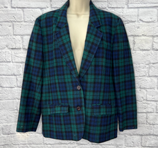 Vintage Pendleton Womens Wool Blazer Tartan Blue Green Plaid Size 12 2-b... - £27.65 GBP