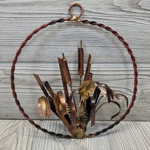 Brass and Copper Cattails Nature Round Wall Hanging Metal MCM Decor Vtg Retro - £31.16 GBP