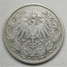 1906-J Germany 1/2 Mark .900 Fine Silver .0801oz VF Coin AD923 - £13.06 GBP