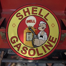 Vintage Shell Gasoline Fuel Filling Station &#39;&#39;Popeye&#39;&#39; Porcelain Gas &amp; O... - $125.00